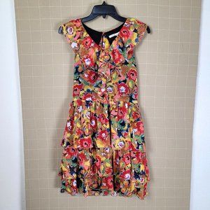 RACHEL Rachel Roy Womens Dress Size 4 Multicolor Floral Sheer Ruffle Lined EUC